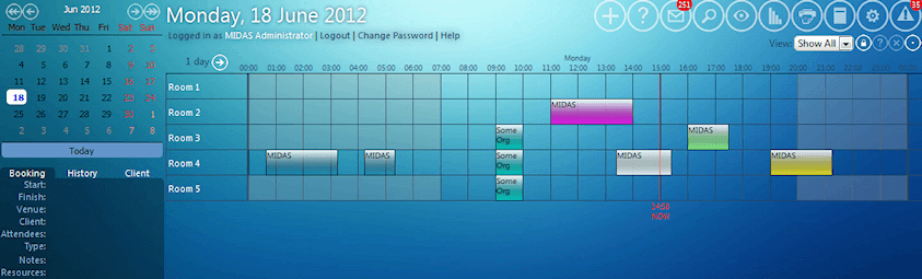 Screenshot of a MIDAS room booking system